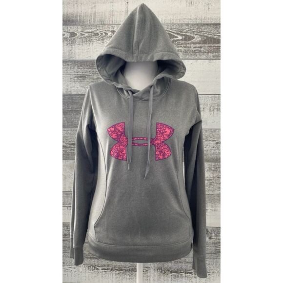 Under Armour Storm Coldgear Hoodie Women's Small Semi-Fitted Gray Pink Athletic - Picture 1 of 8